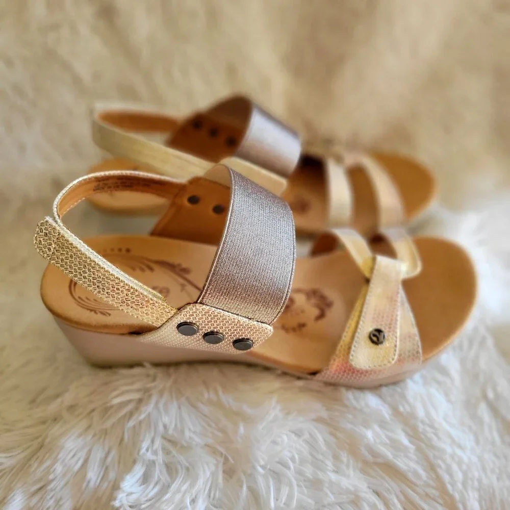 Revere Tahiti Women's Backstrap Wedge Sandals Metallic‎ Gold/Bronze Color SZ 7M